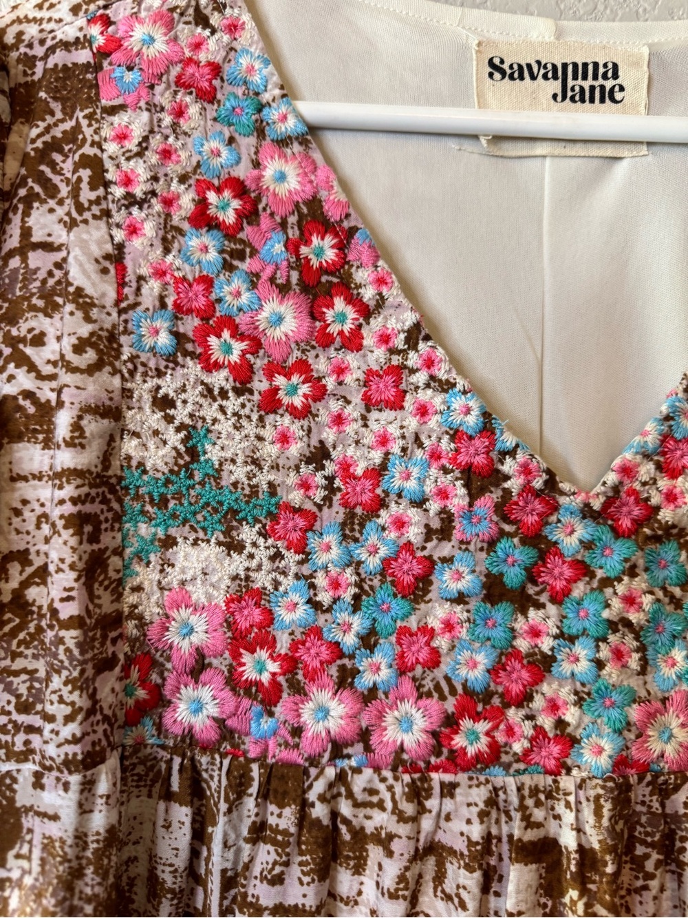 Savanna Jane Boho Aztec Print Embroidered Floral Babydoll Style Dress Size 1X - Picture 3 of 9